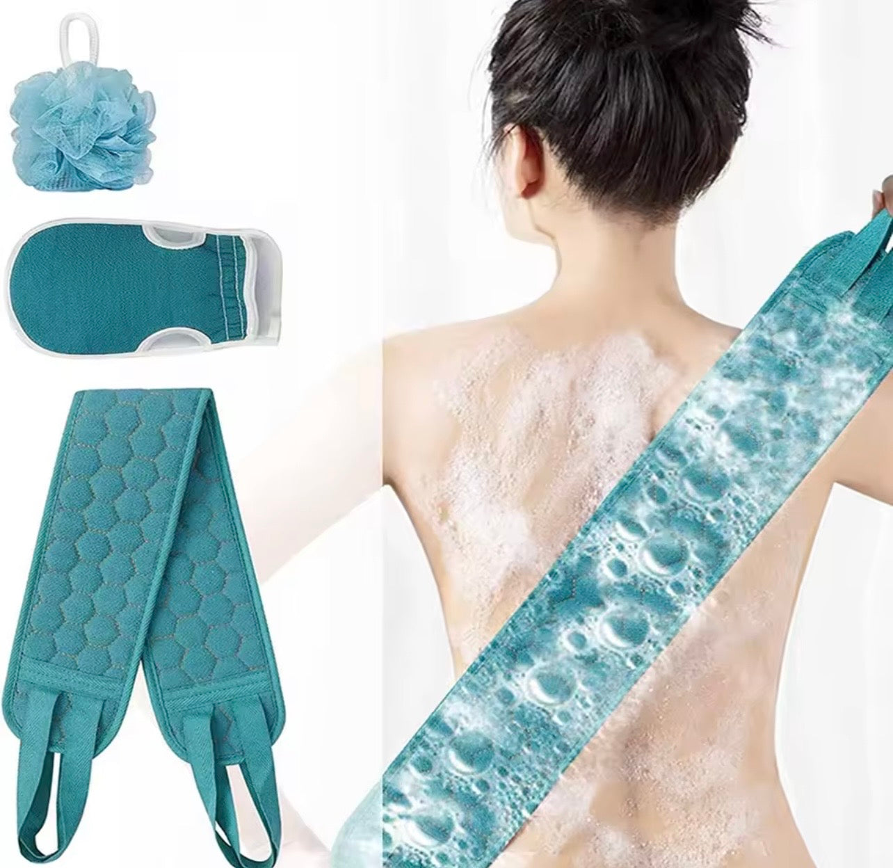 Exfoliating Body Scrubber Set - Includes Back Scrubber, Bath Glove And Shower Bath Sponge Loofah